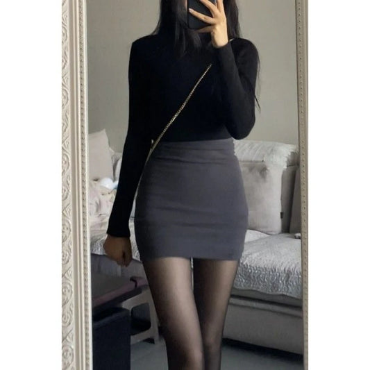Sexy Night Club Skirts Solid Color Short Skirts Elastic Slim High-waist Skirts Summer Hot Girl Skirts Black Grey Skirts