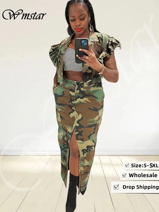 Wmstar Women Clothing Skirts Patchwork Camouflage Elastic Waist Fashion Streetwear New Wholesale Dropshipping Only Skirts 2023